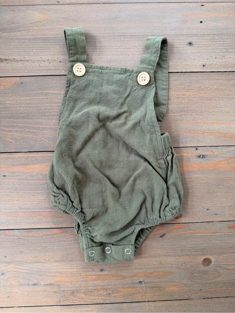 Olive Green Linen Baby Romper - 12 Months
